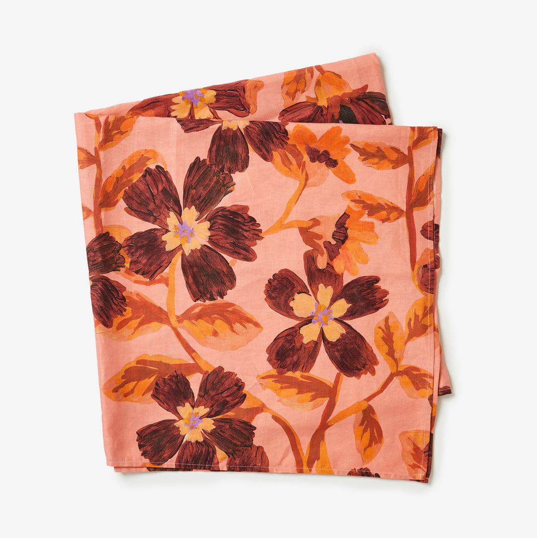 Cosmos Pink Tablecloth Folded | Floral Pink Tablecloth