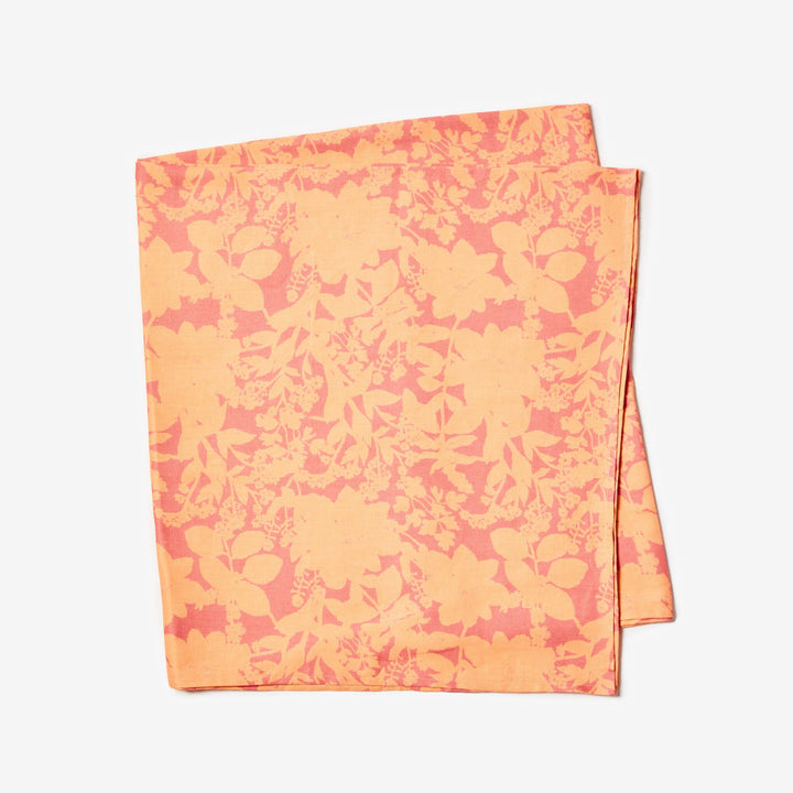 Herbs Reverse Pink Peach Tablecloth Folded | Pink & Peach Floral Linen Tablecloth