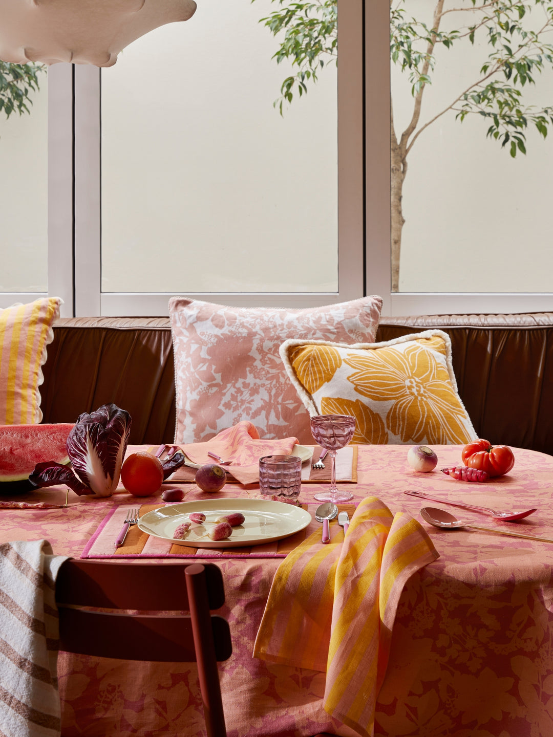 Herbs Reverse Pink Peach Tablecloth