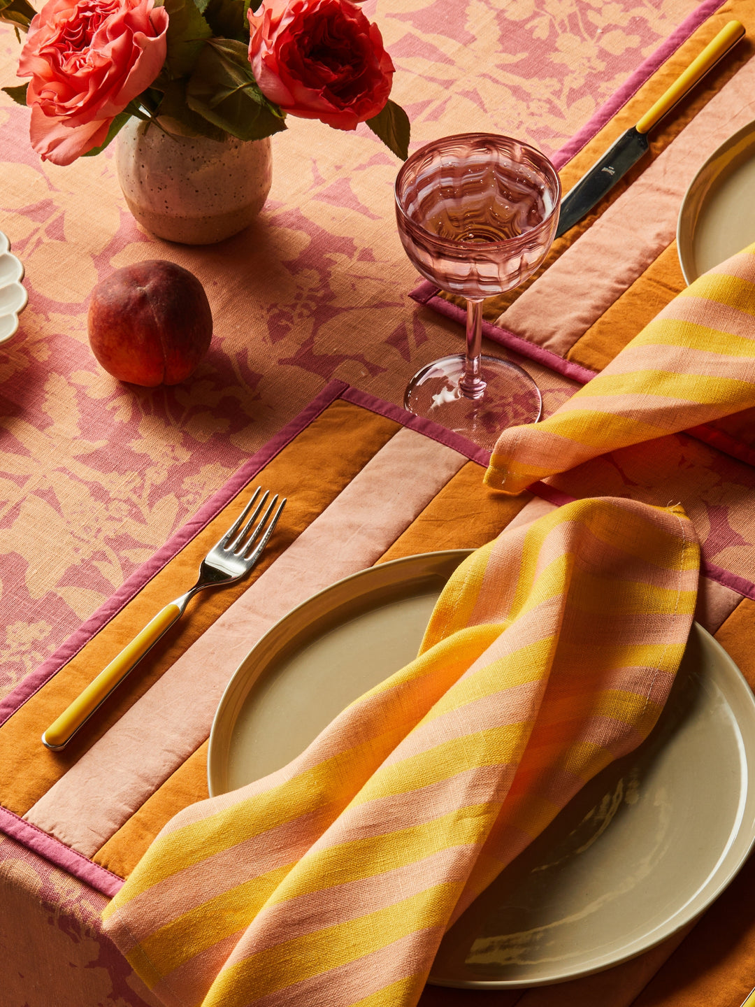 Herbs Reverse Pink Peach Tablecloth