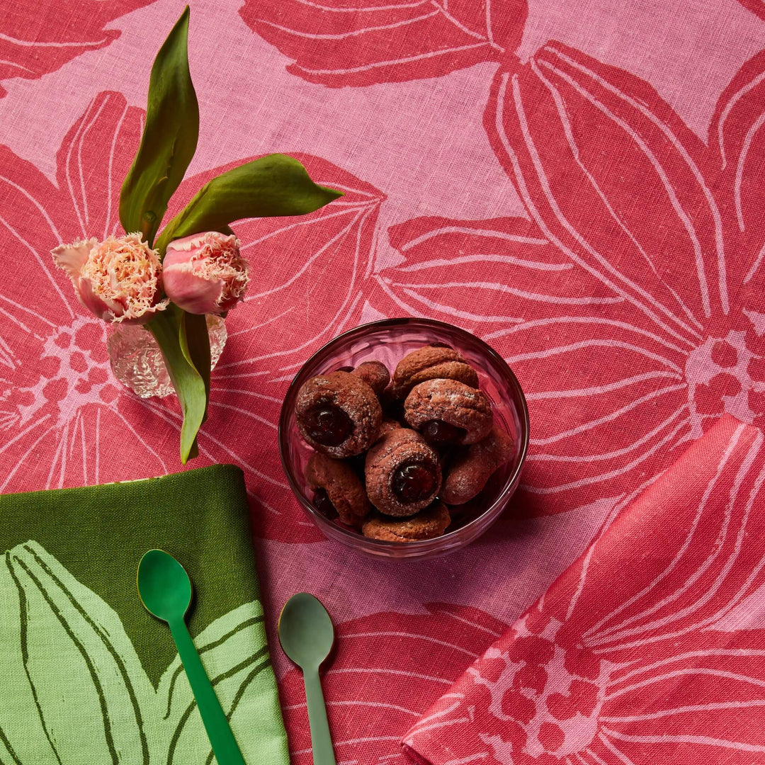 Margot Pink Tablecloth Styled With Margot Green Linen Napkins