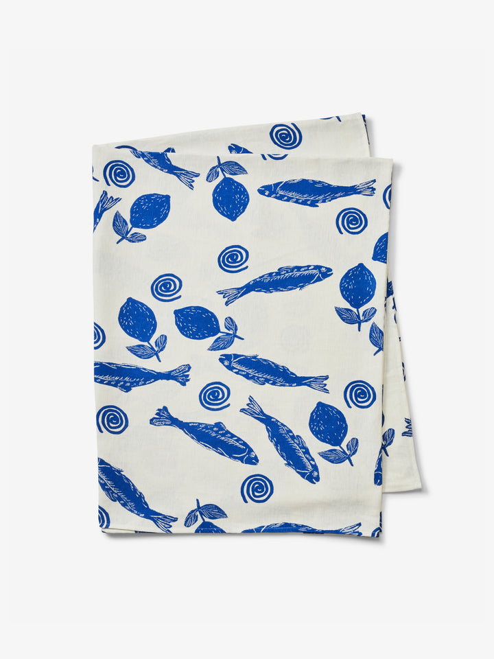 Sardines Blue Linen Tablecloth