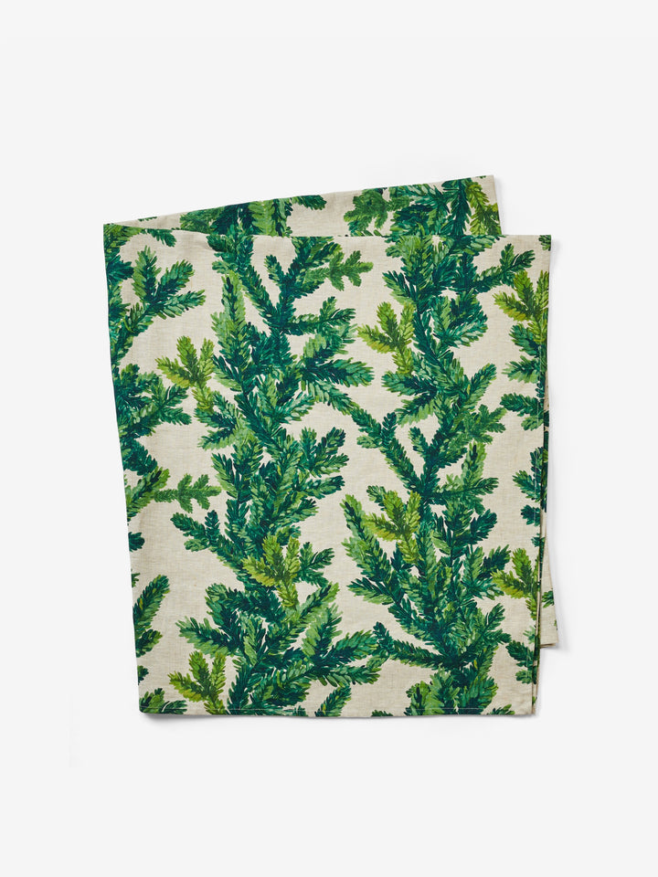 Festive Foliage Green Linen Tablecloth