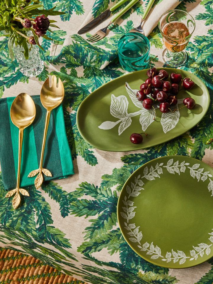 Festive Foliage Green Linen Tablecloth