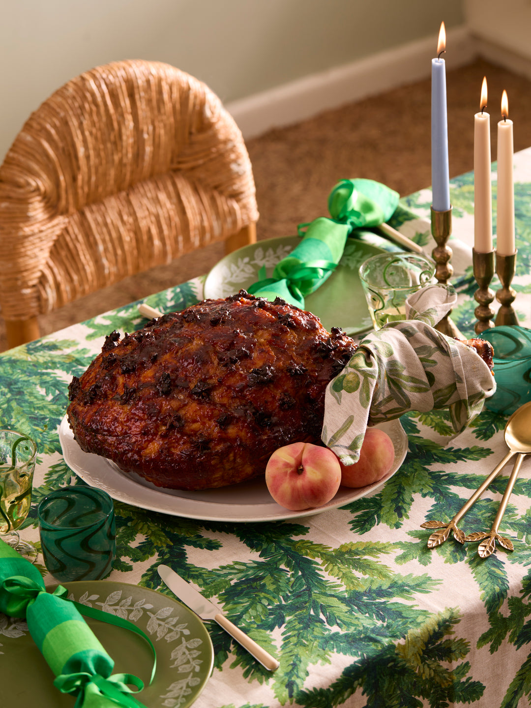 Festive Foliage Green Linen Tablecloth