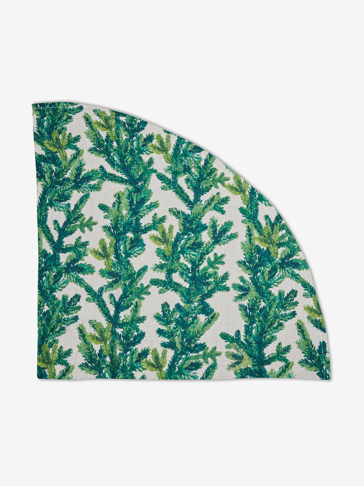 Festive Foliage Green Linen Tablecloth Round
