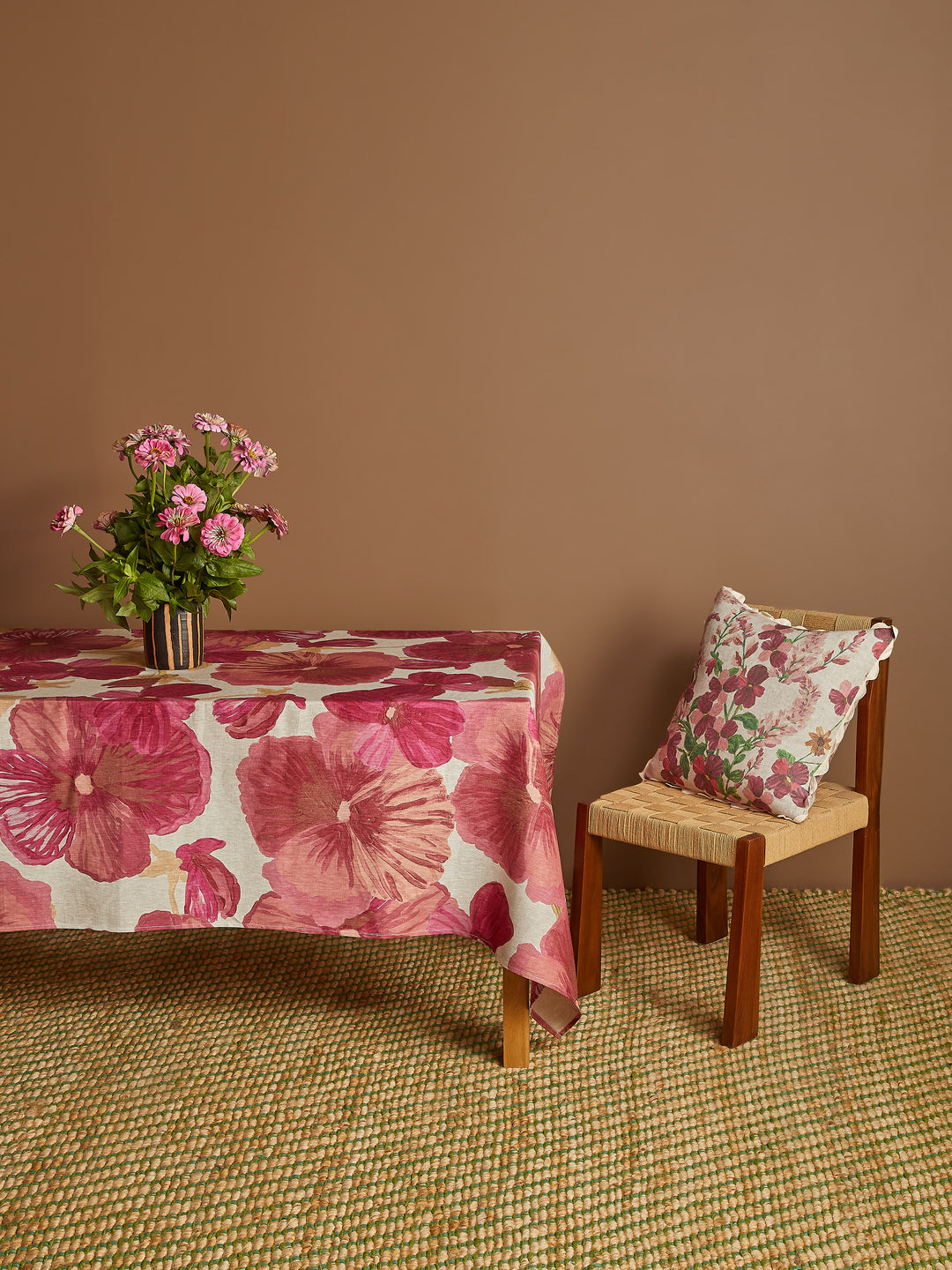 Wild Pansy Pink Linen Tablecloth