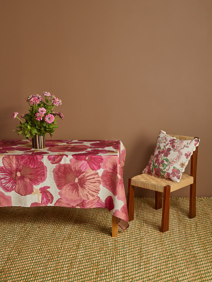 Wild Pansy Pink Linen Tablecloth