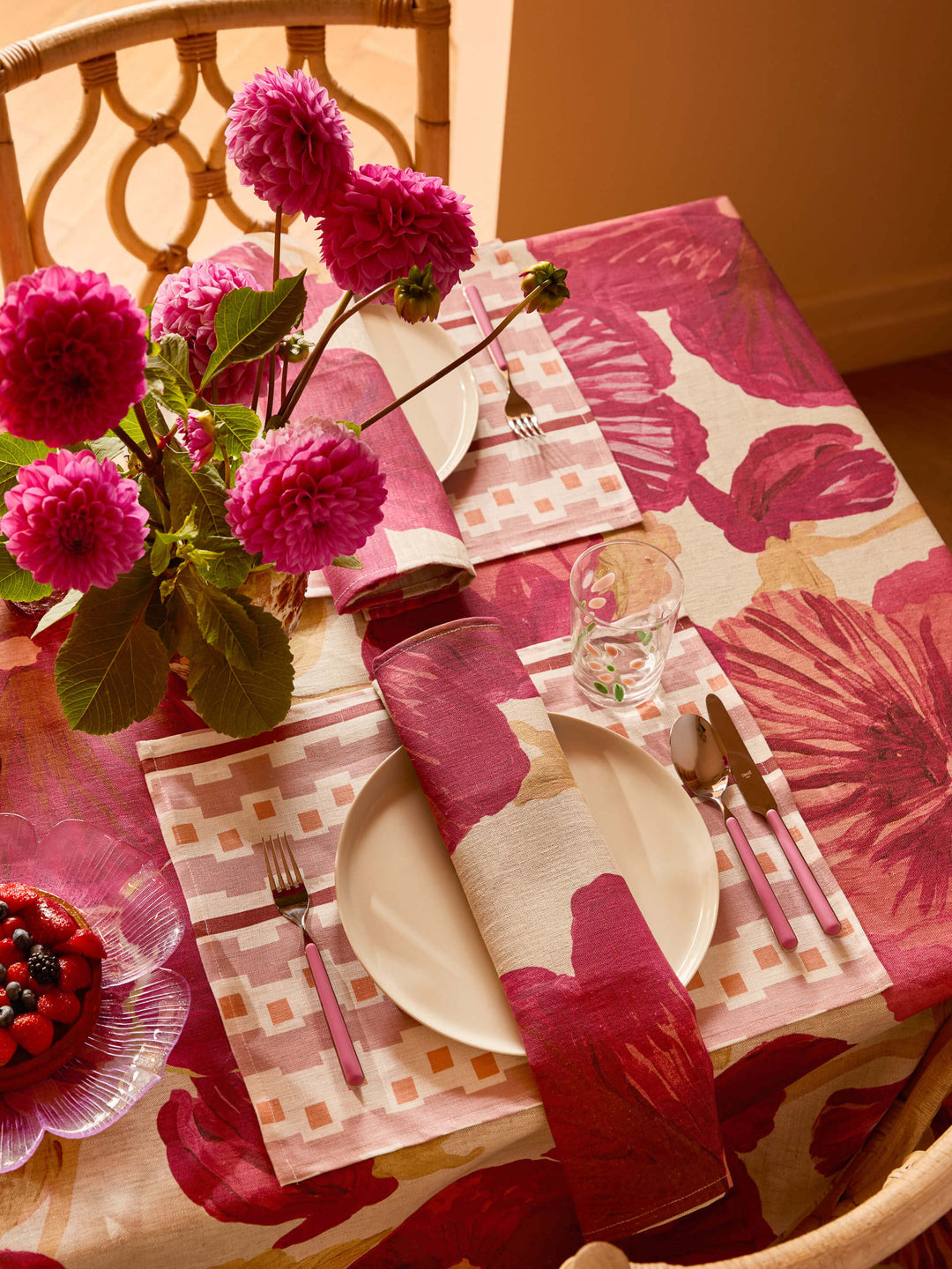Wild Pansy Pink Linen Tablecloth