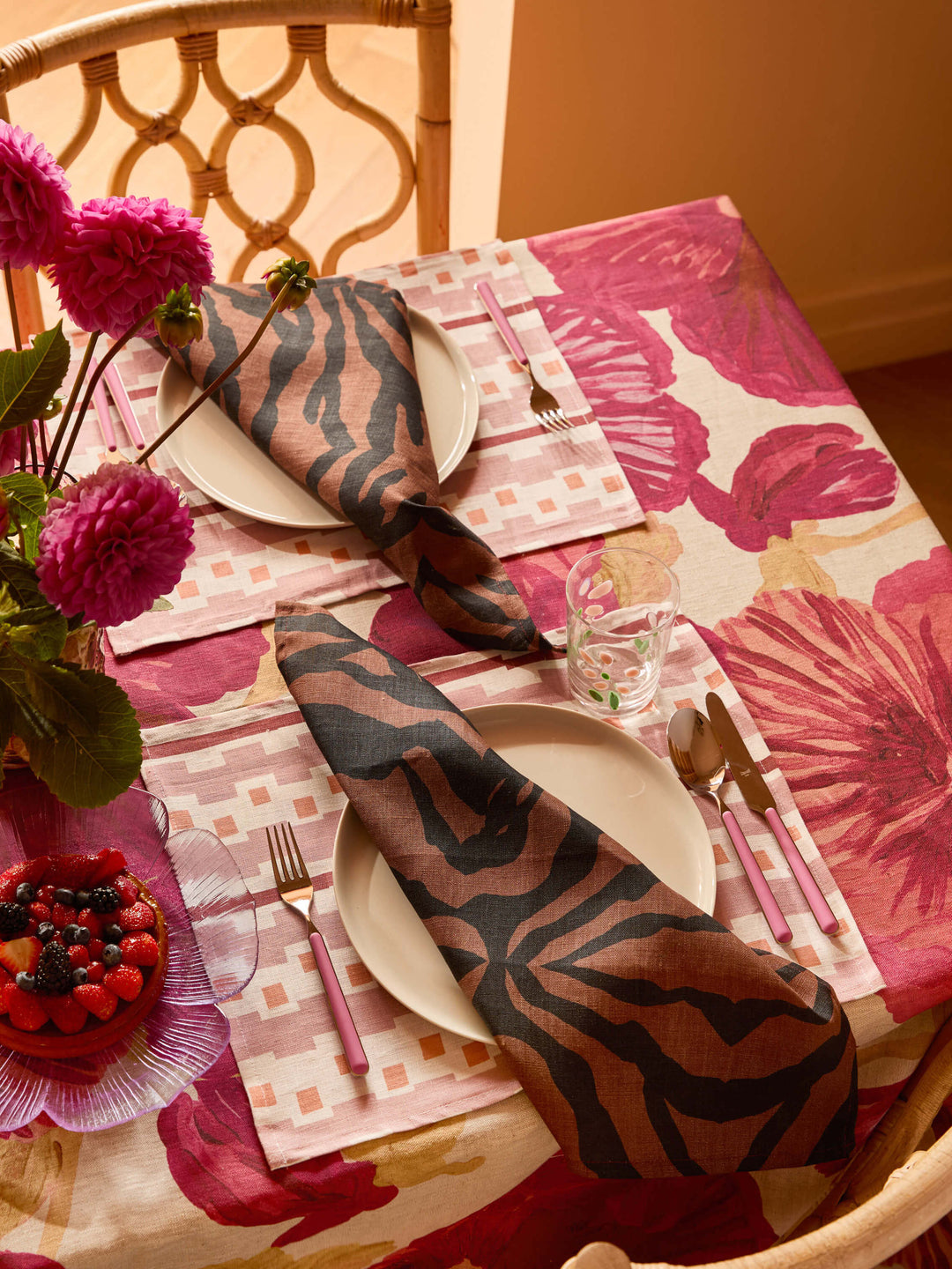 Wild Pansy Pink Linen Tablecloth