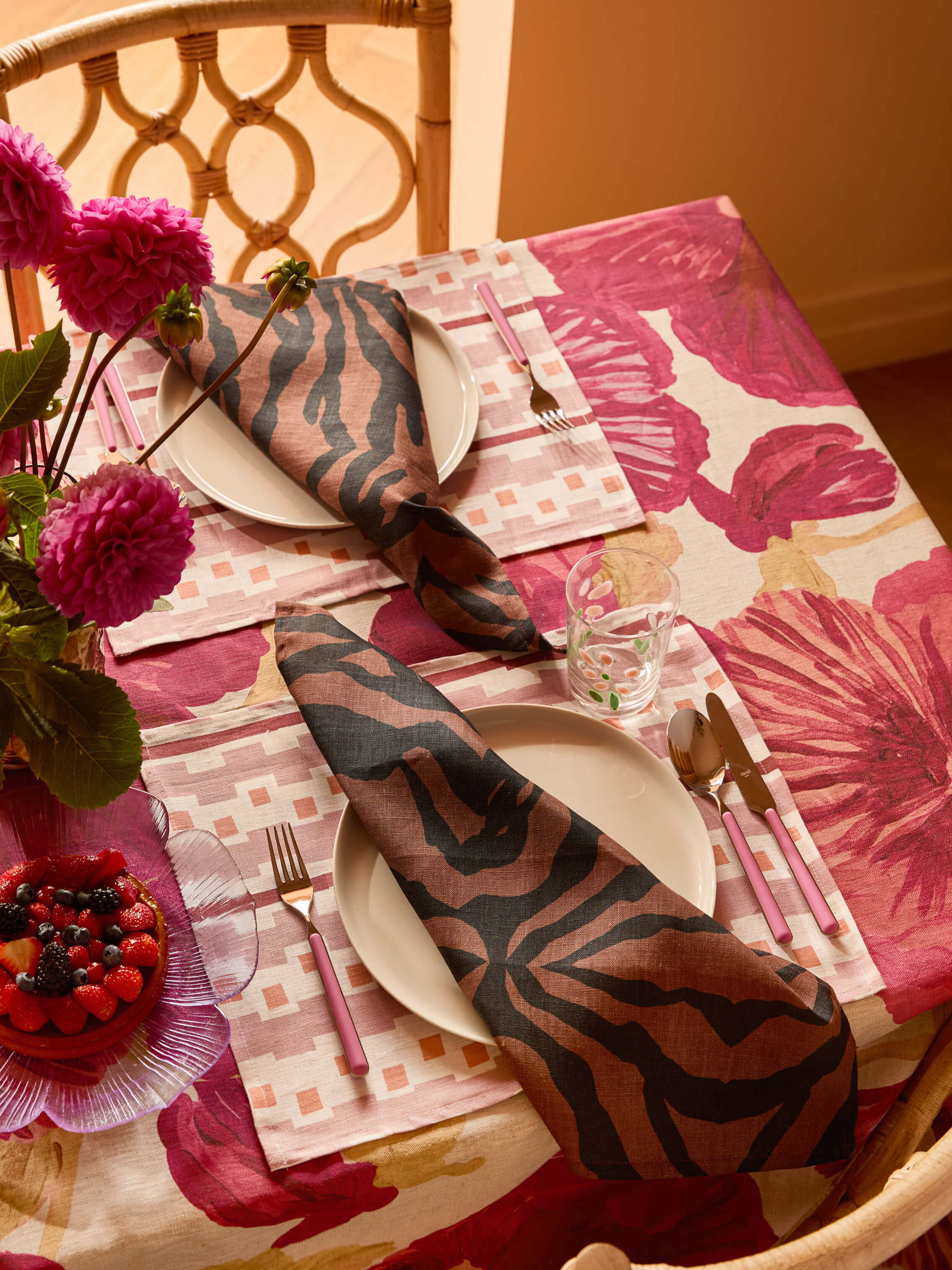 Wild Pansy Pink Linen Tablecloth
