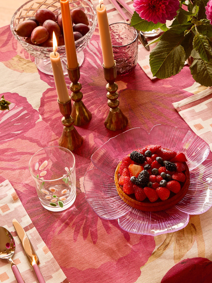 Wild Pansy Pink Linen Tablecloth Round