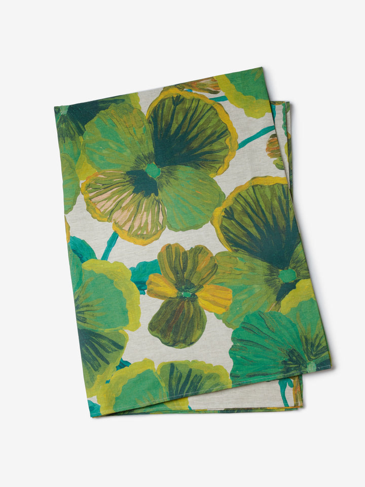 Wild Pansy Verde Linen Tablecloth