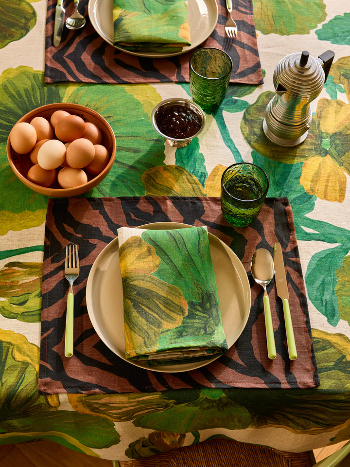 Wild Pansy Verde Linen Tablecloth