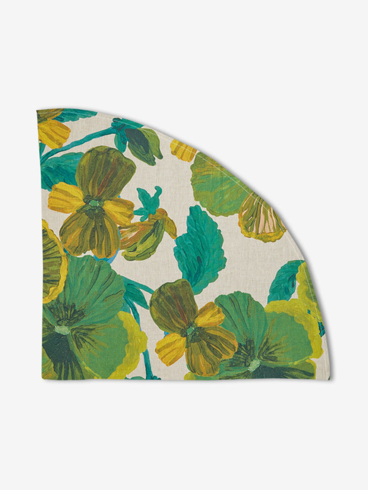 Wild Pansy Verde Linen Tablecloth Round