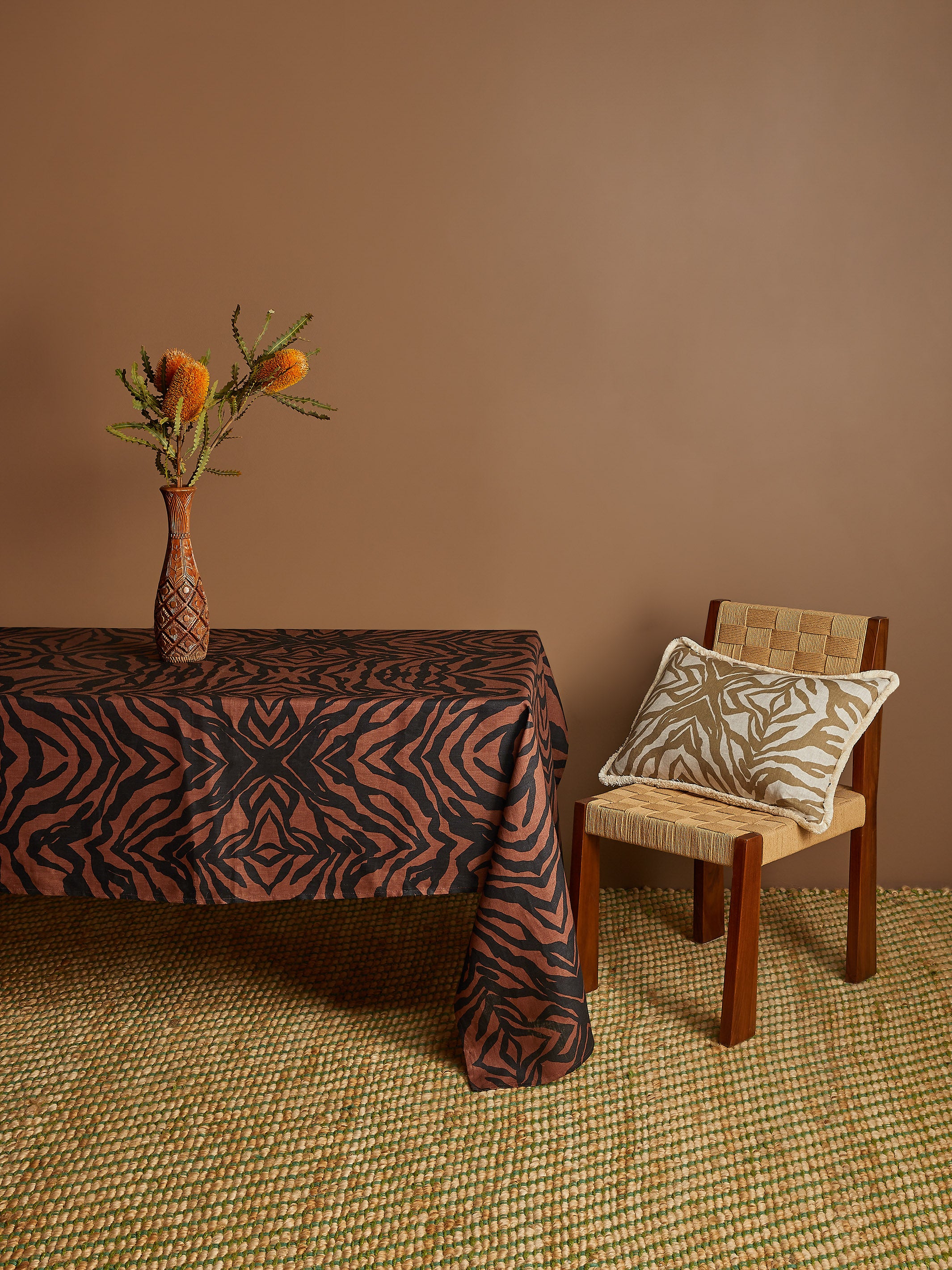 Zebra Chocolate Linen Tablecloth