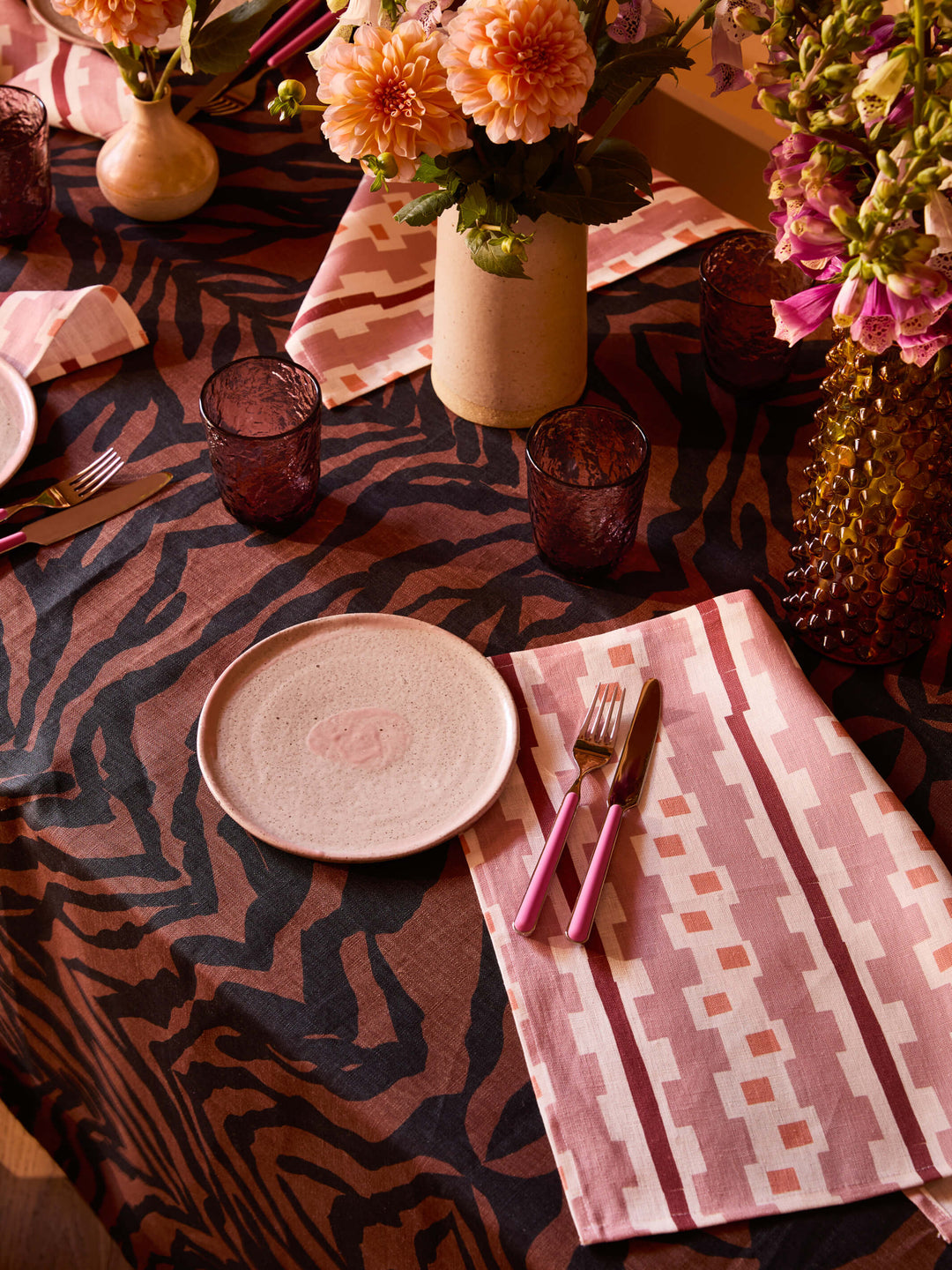 Zebra Chocolate Linen Tablecloth