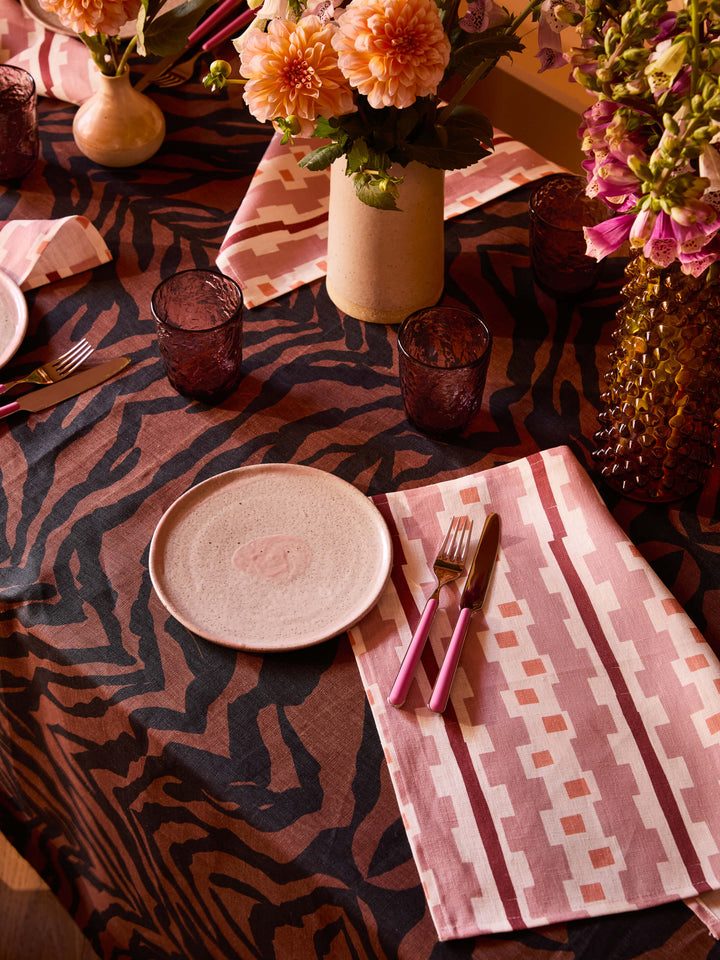 Zebra Chocolate Linen Tablecloth