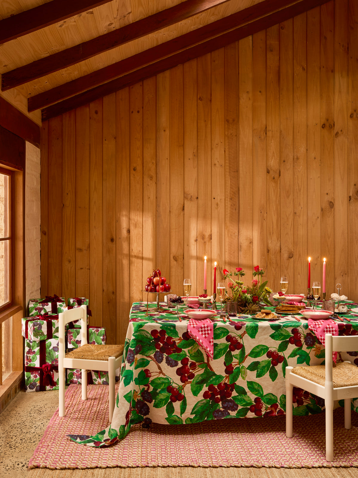 Cherries and Berries Multi Linen Tablecloth