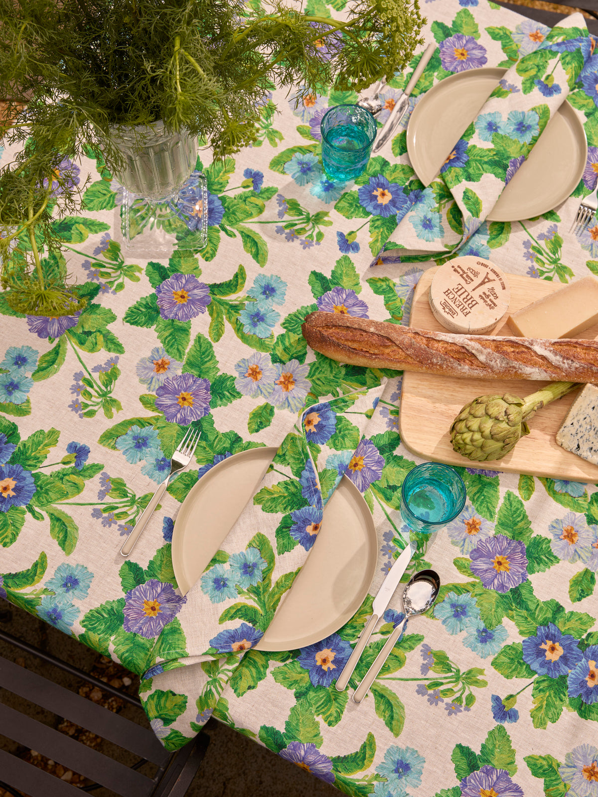 Summer Patch Blue Linen Tablecloth