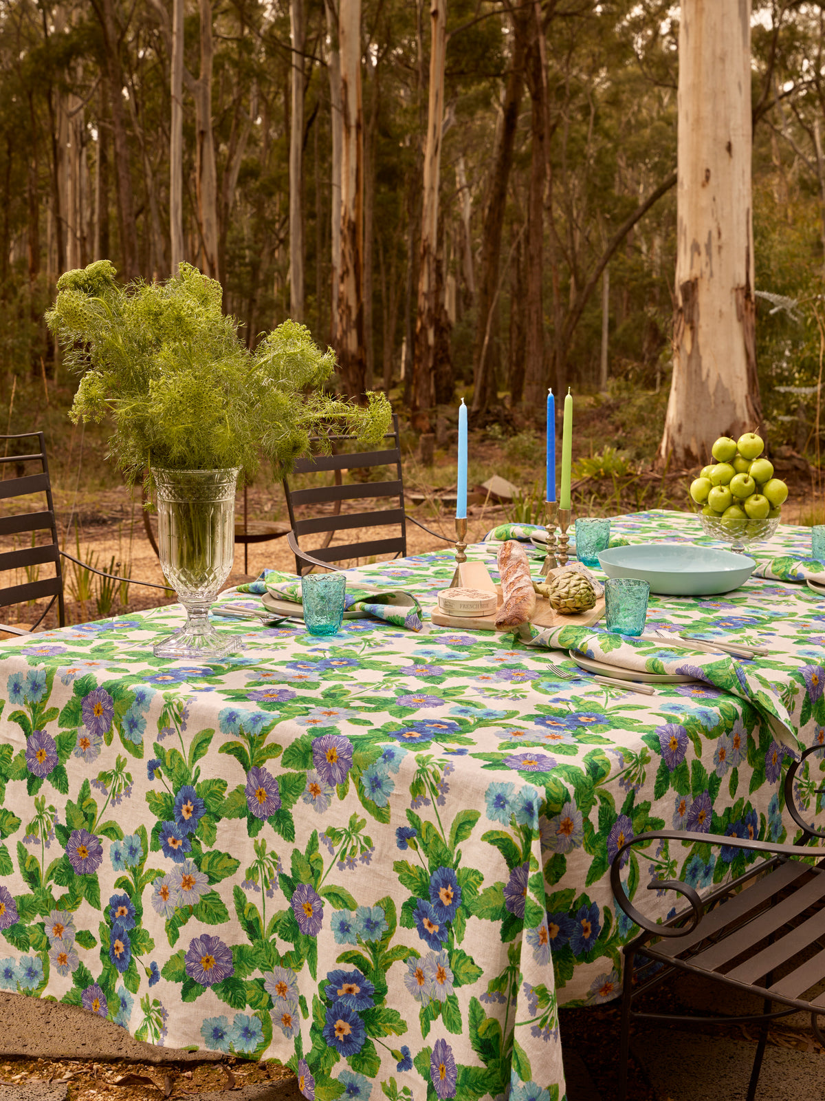 Summer Patch Blue Linen Tablecloth