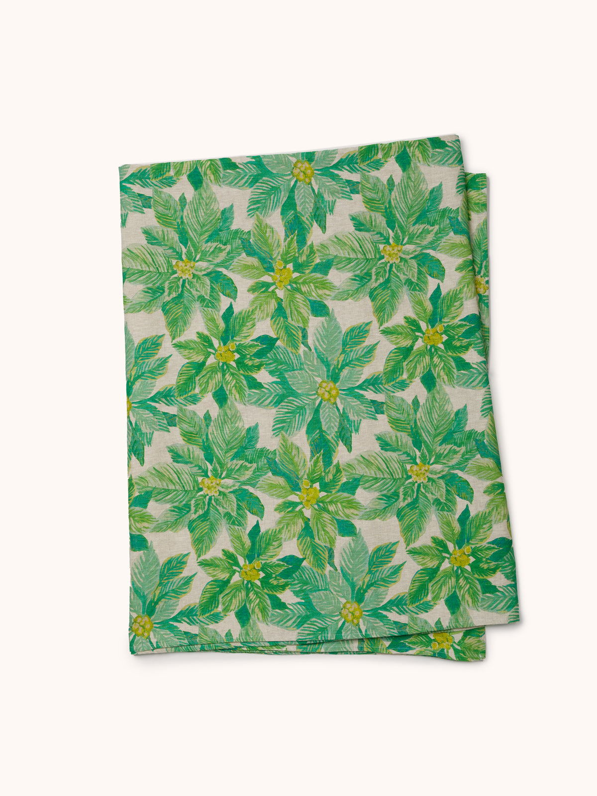 Poinsettia Green Linen Tablecloth