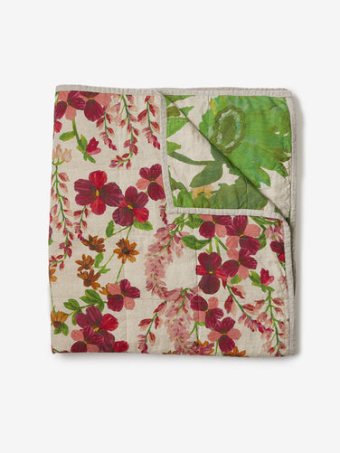 Lupin Multi & Marigold Leaf Linen Quilted Throw