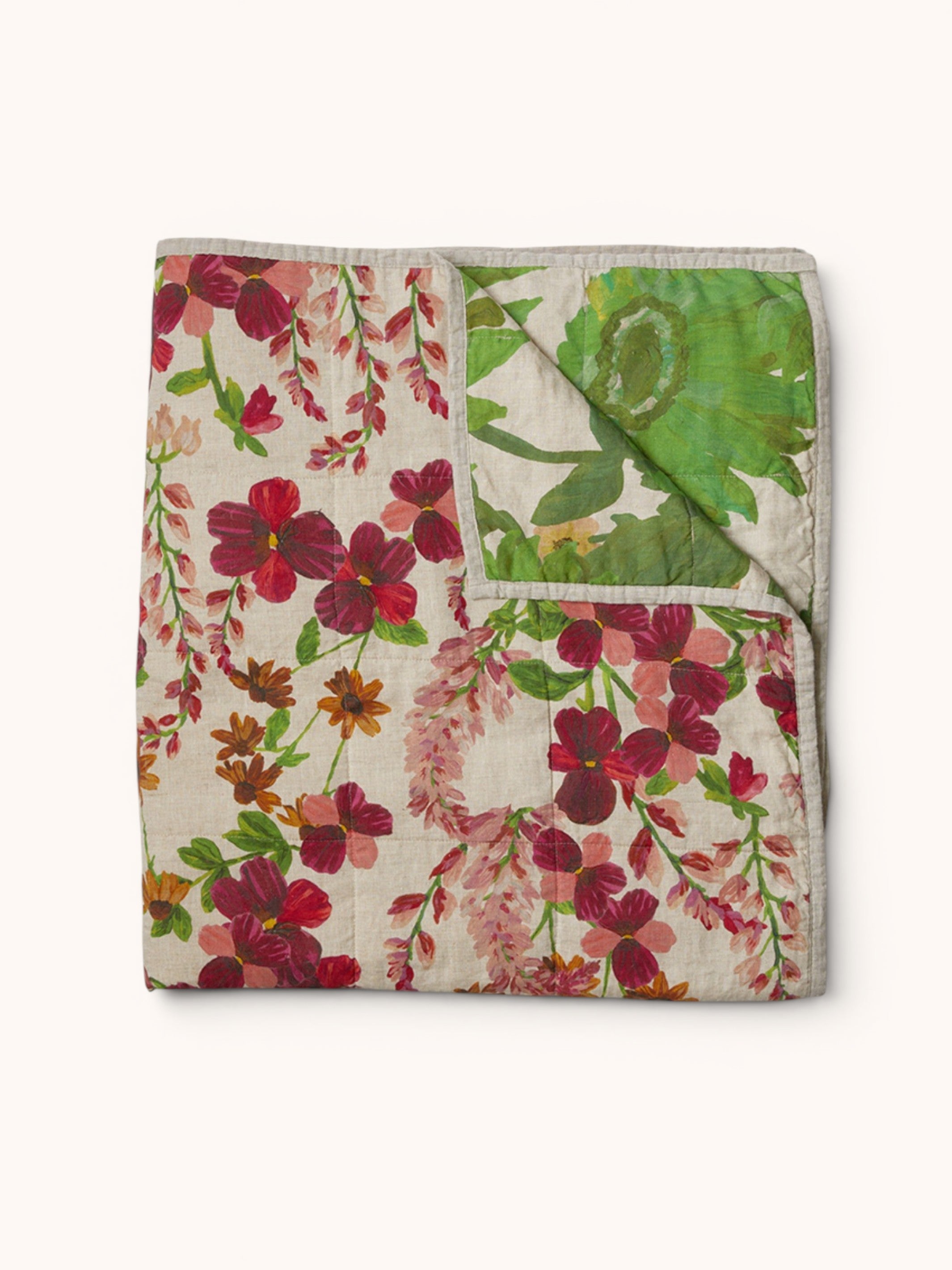 Lupin Multi & Marigold Leaf Linen Quilted Throw