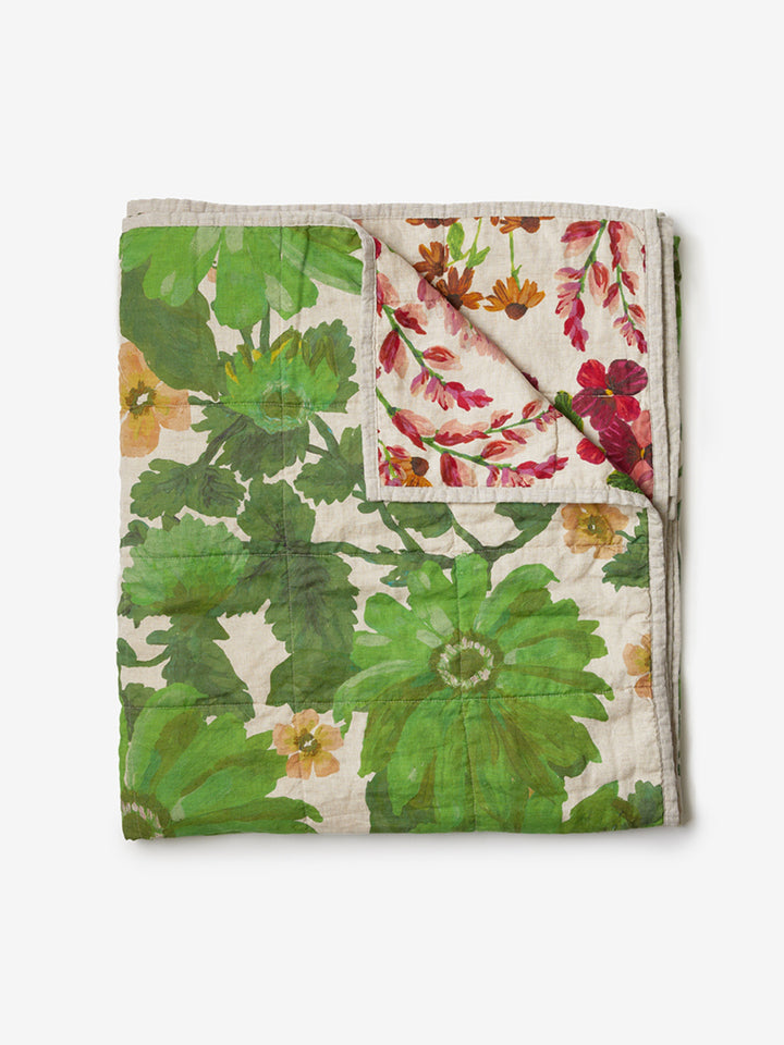 Lupin Multi & Marigold Leaf Linen Quilted Throw