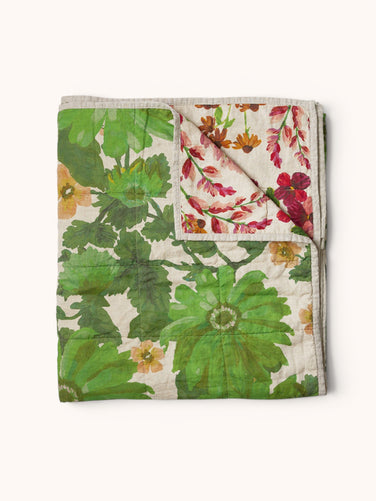 Lupin Multi & Marigold Leaf Linen Quilted Throw