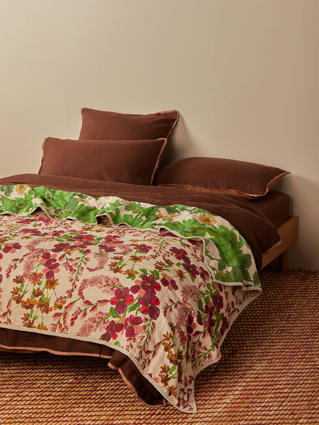 Lupin Multi & Marigold Leaf Linen Quilted Throw