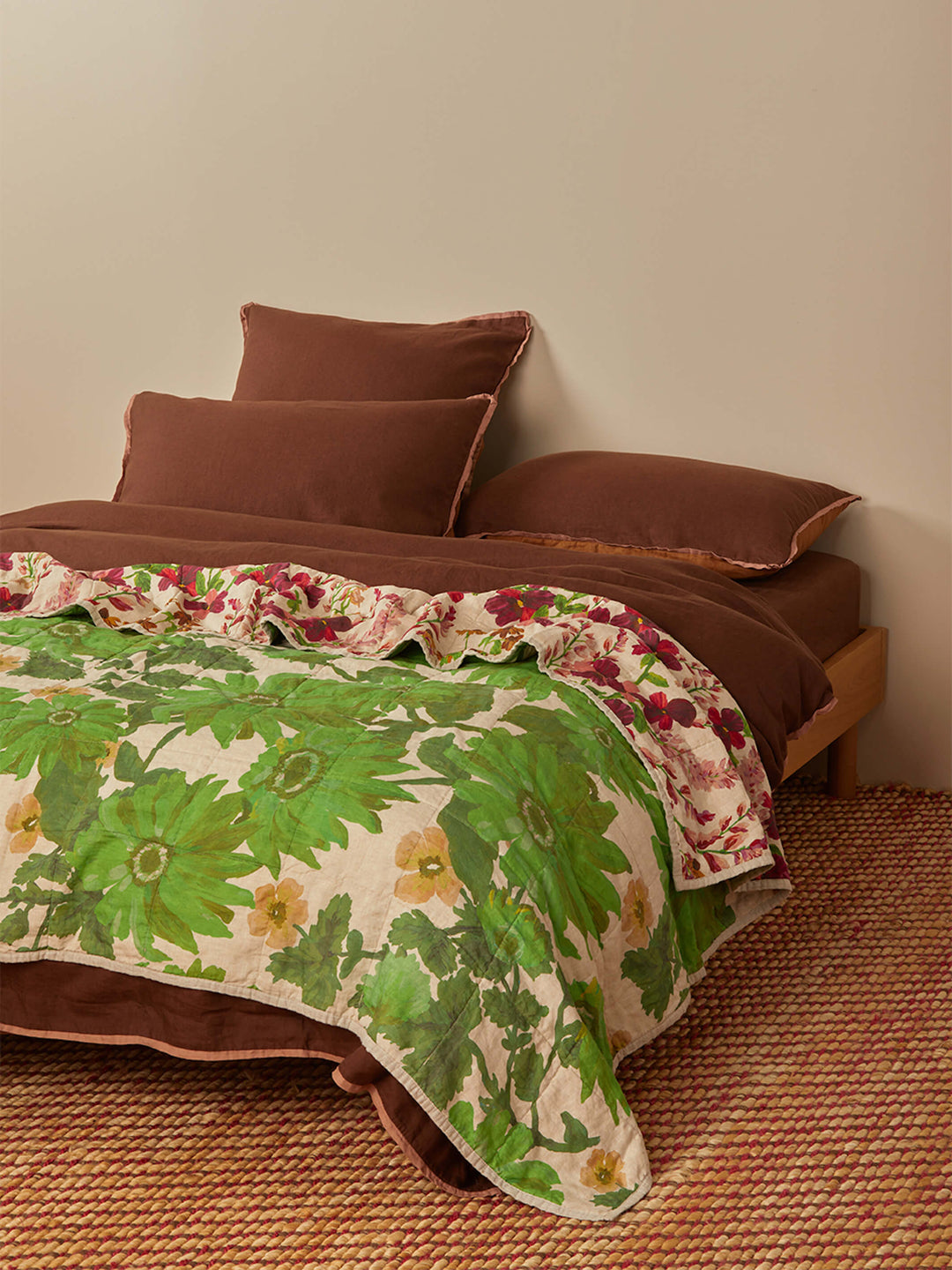 Lupin Multi & Marigold Leaf Linen Quilted Throw