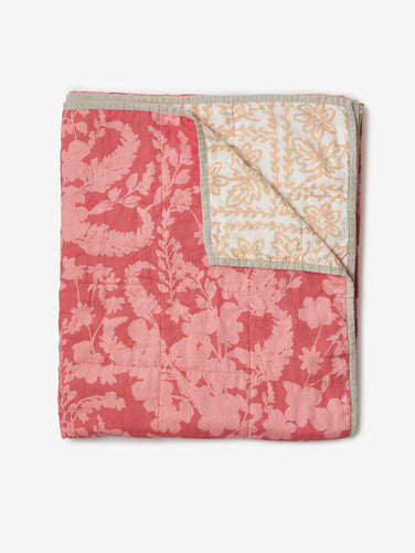 Petal Pink & Daisy Buff Linen Quilted Throw