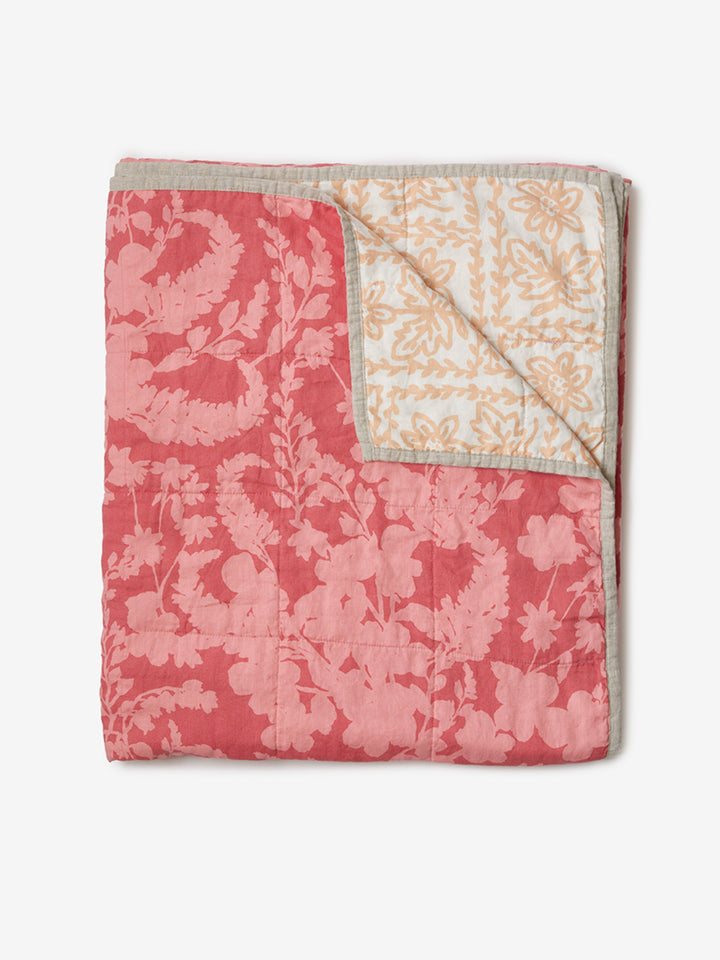 Petal Pink & Daisy Buff Linen Quilted Throw