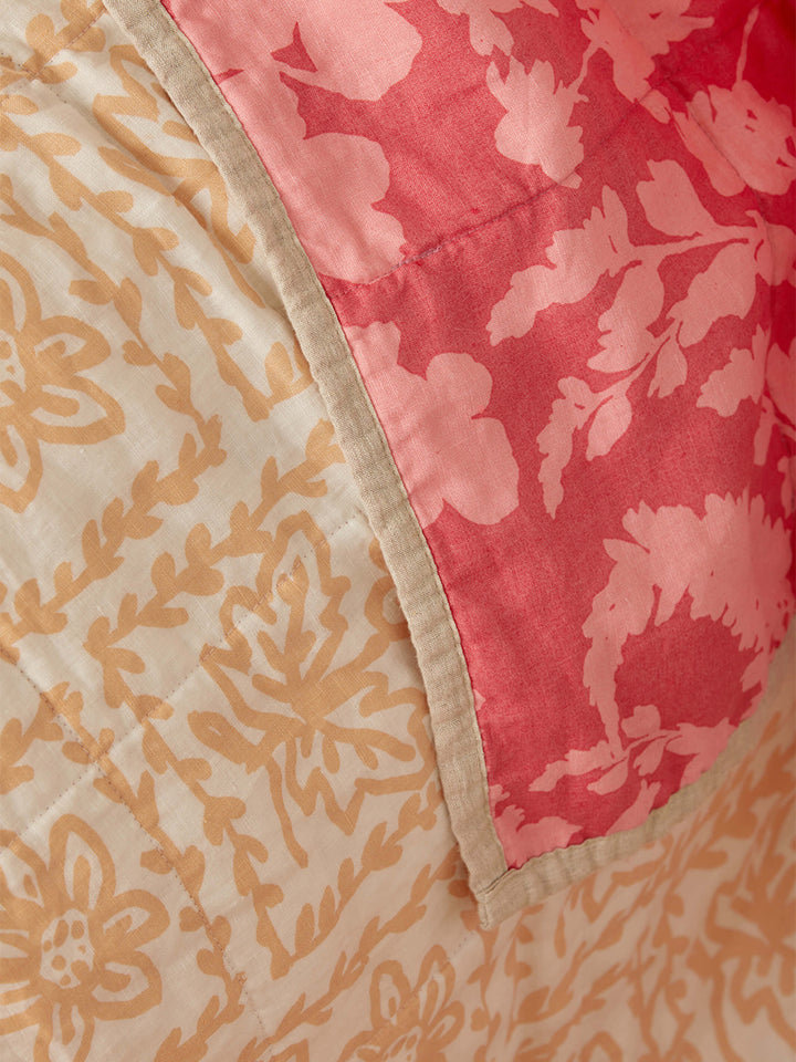 Petal Pink & Daisy Buff Linen Quilted Throw