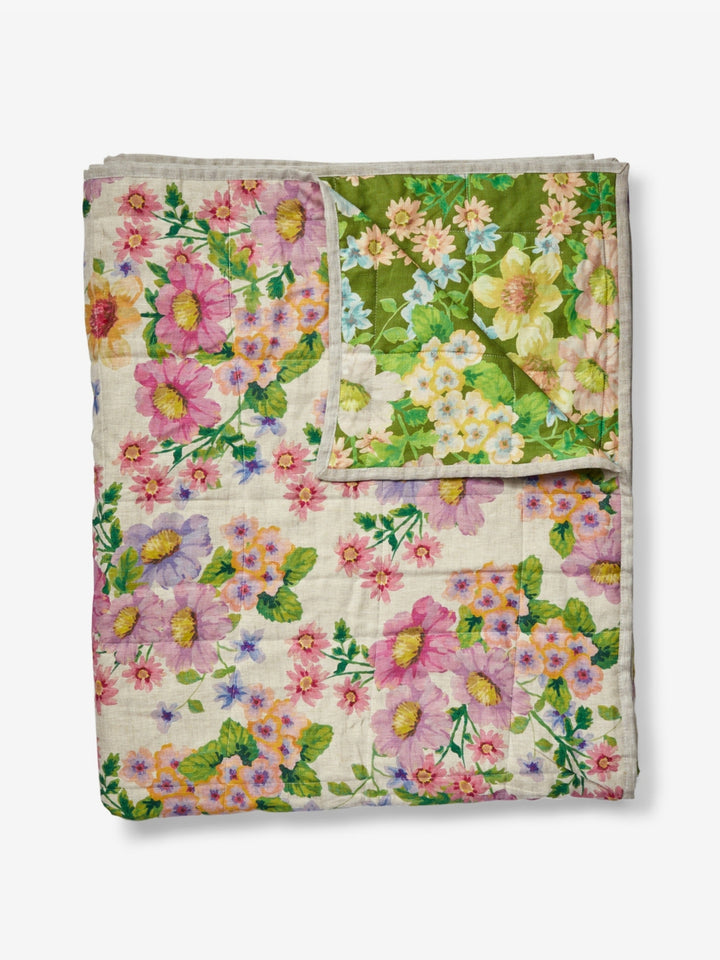 Buttercup Olive Multi Linen Quilted Throw