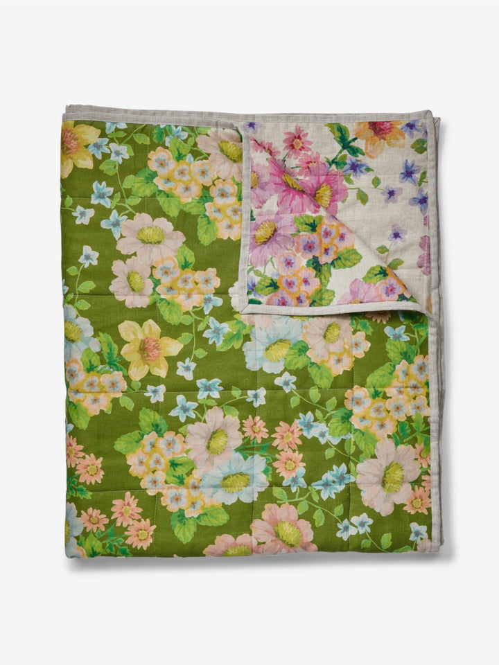 Buttercup Olive Multi Linen Quilted Throw