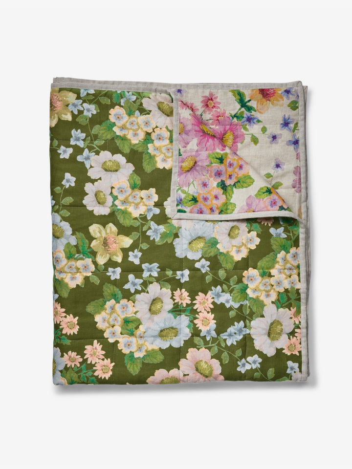 Buttercup Olive Multi Linen Quilted Throw