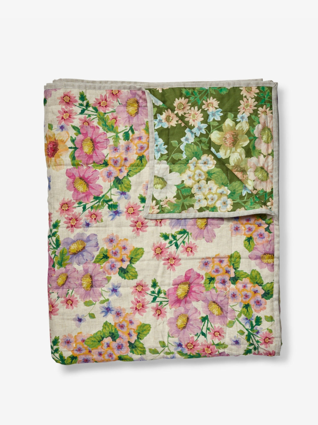 Buttercup Olive Multi Linen Quilted Throw