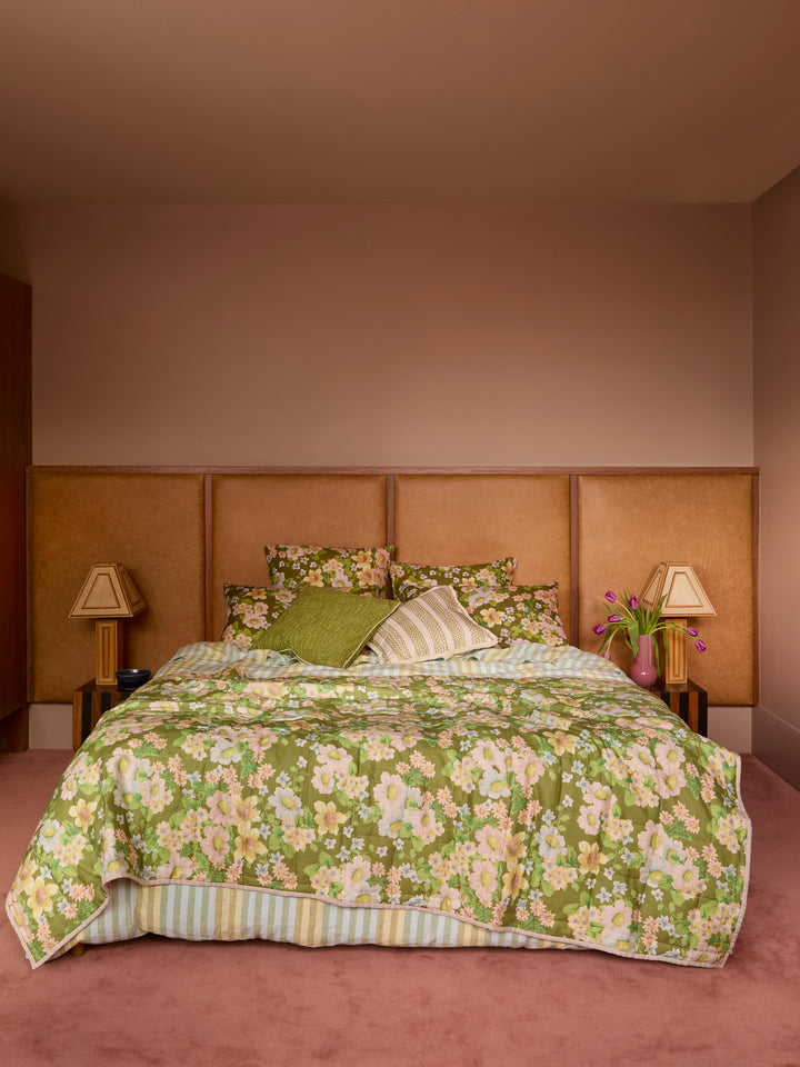 Buttercup Olive Multi Linen Quilted Throw