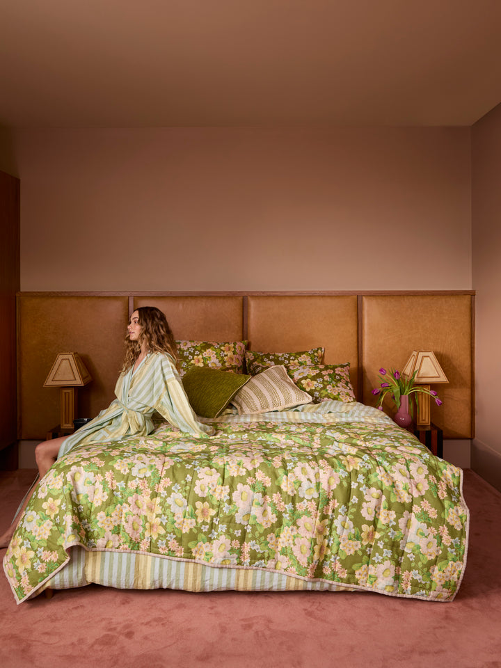 Buttercup Olive Multi Linen Quilted Throw