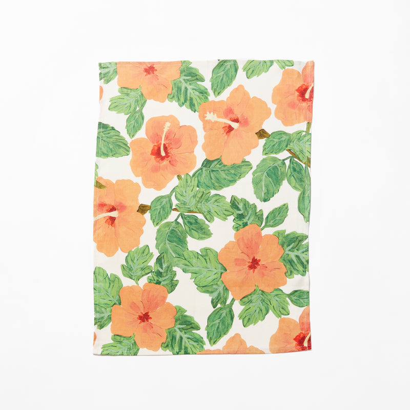 Hibiscus Coral Tea Towel