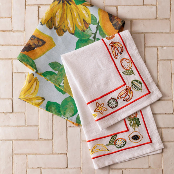 Tropics Border Embroidered Tea Towel