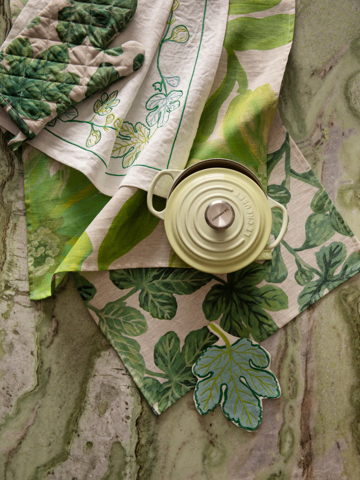 Fig Green Embroidered Tea Towel