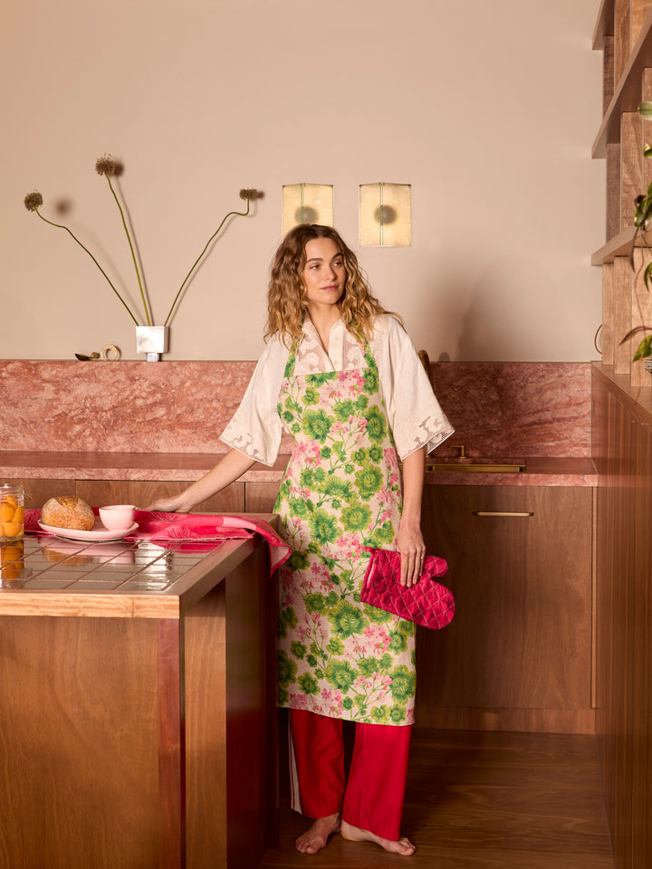 Jardin Pink Linen Tea Towel