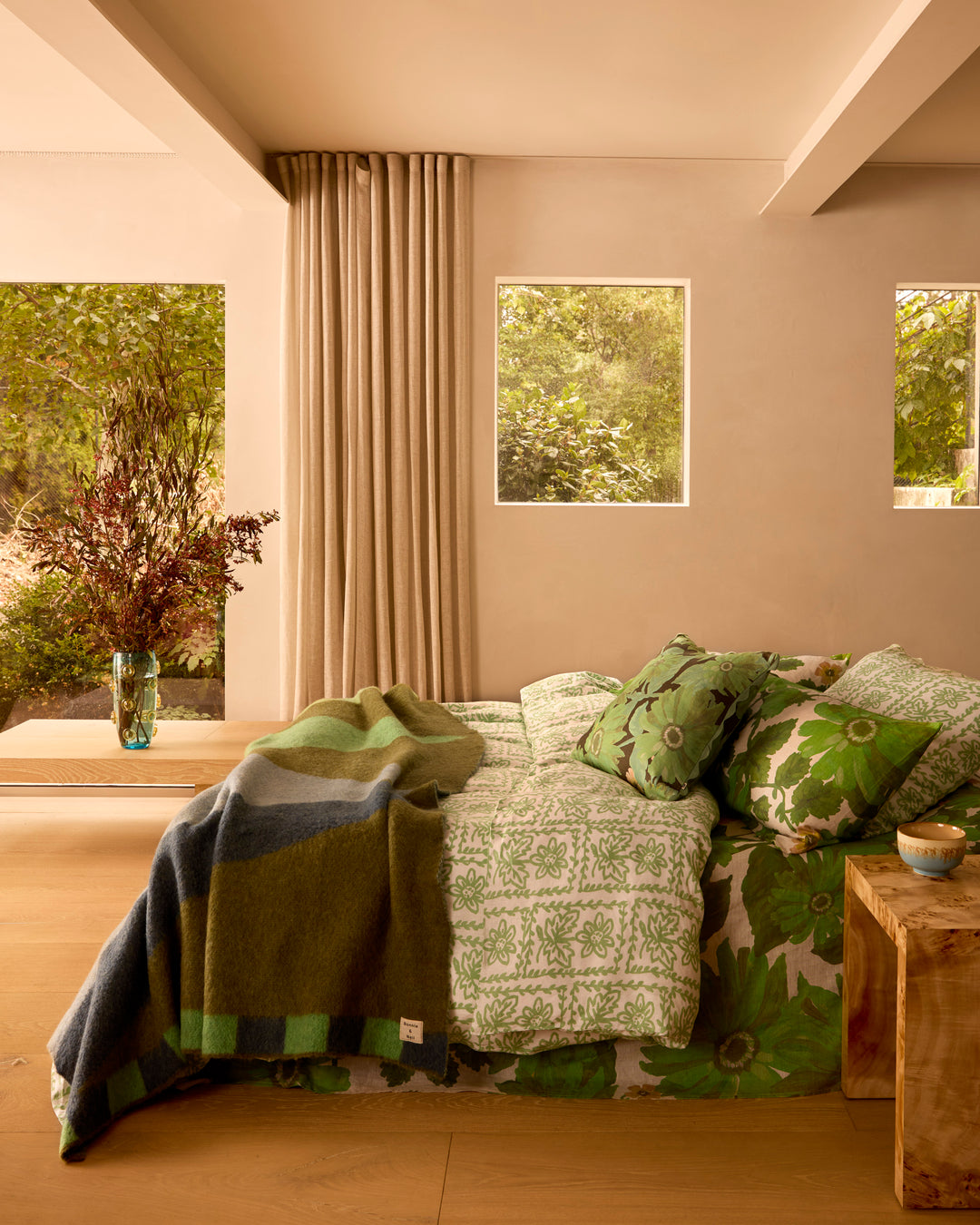 Geometric Green Mohair Throw