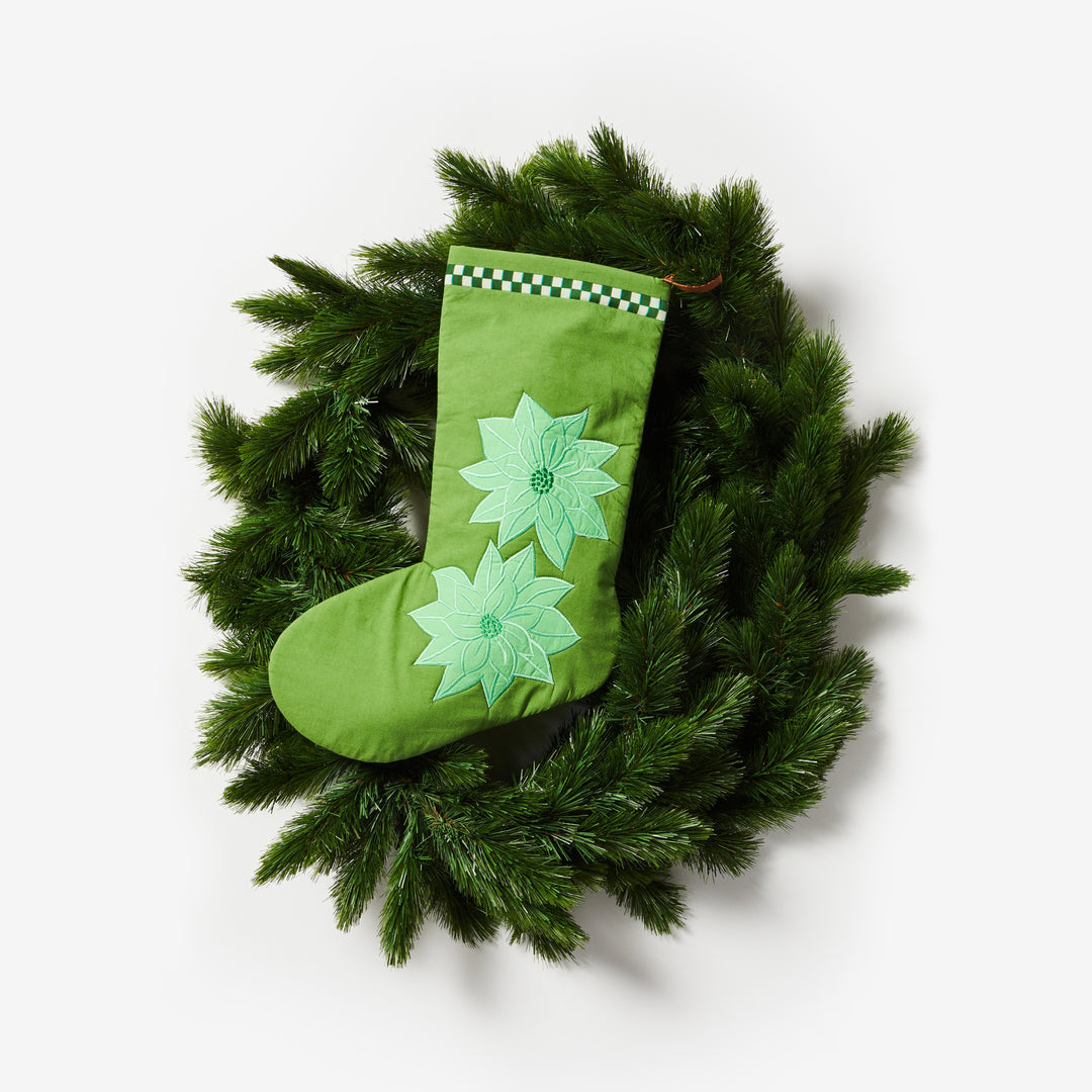 Poinsettia Green Christmas Stocking