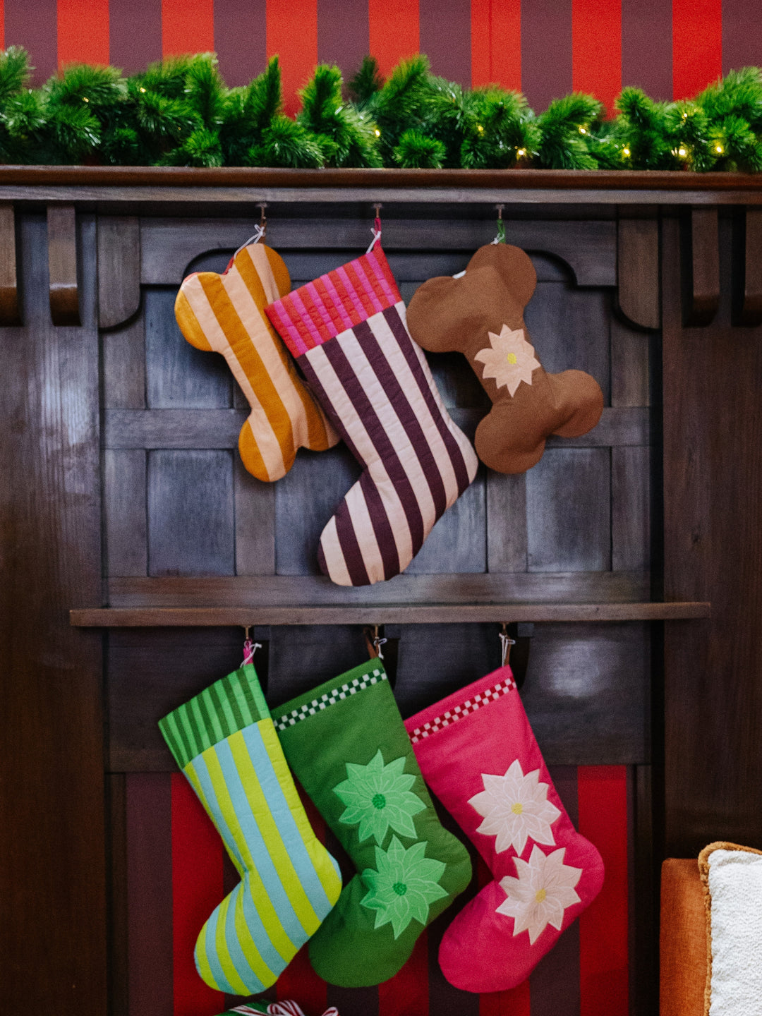 Poinsettia Puppy Christmas Stocking