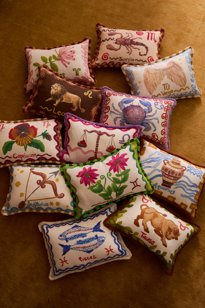 Pisces Zodiac Linen Cushion