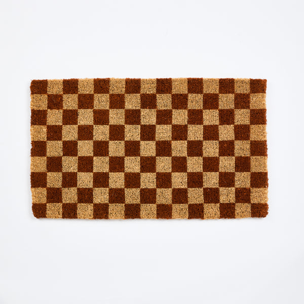 Checkers Tan Door Mat